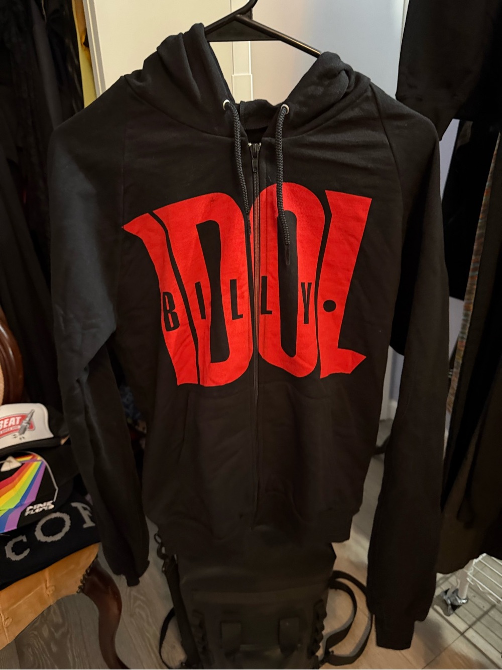 Black Hoodie with Bold Red 'BILLY' IDOL Graphic